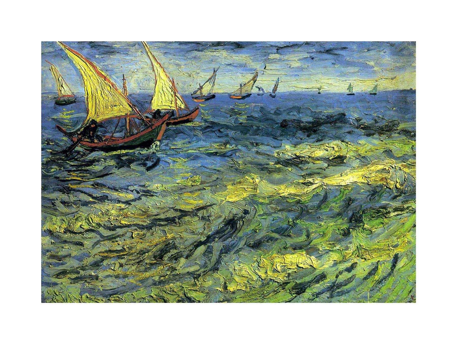 Wee Blue Coo Painting Van Gogh Fishing Boats Sea Wall Art Print
