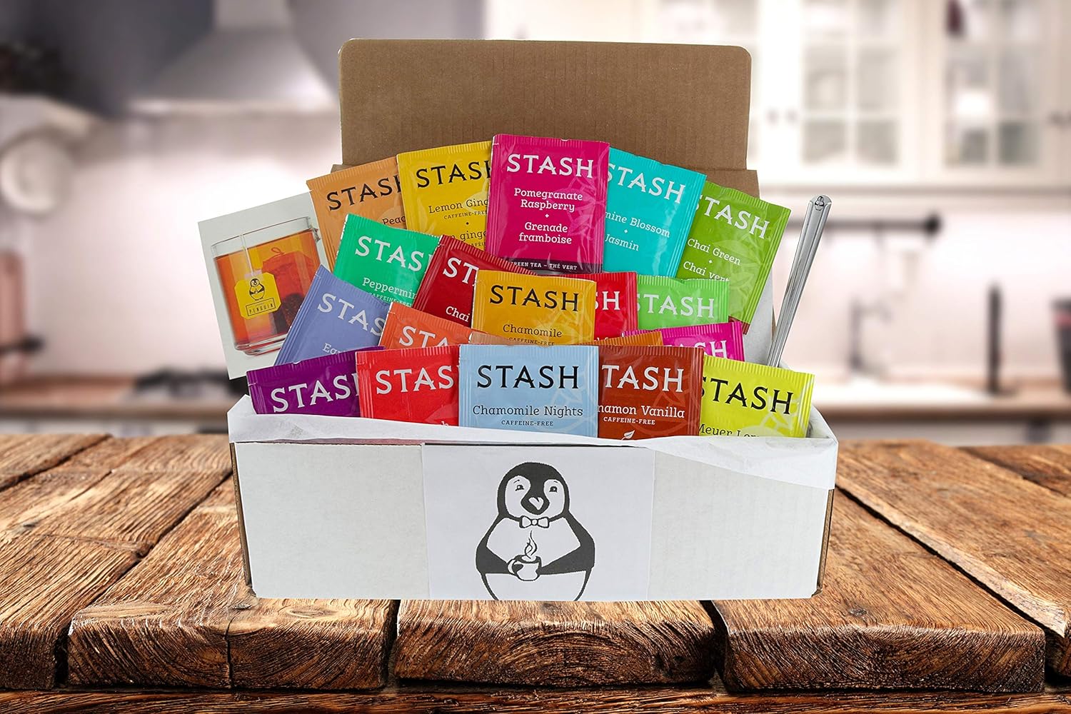 Stash Herbal Tea, Green Tea, and Black Tea Sampler Box - 40 Tea Bags, Assortment of 20 Flavors - Comes with a Premium Penguin Teaspoon and Tea Postcard : Grocery & Gourmet Food