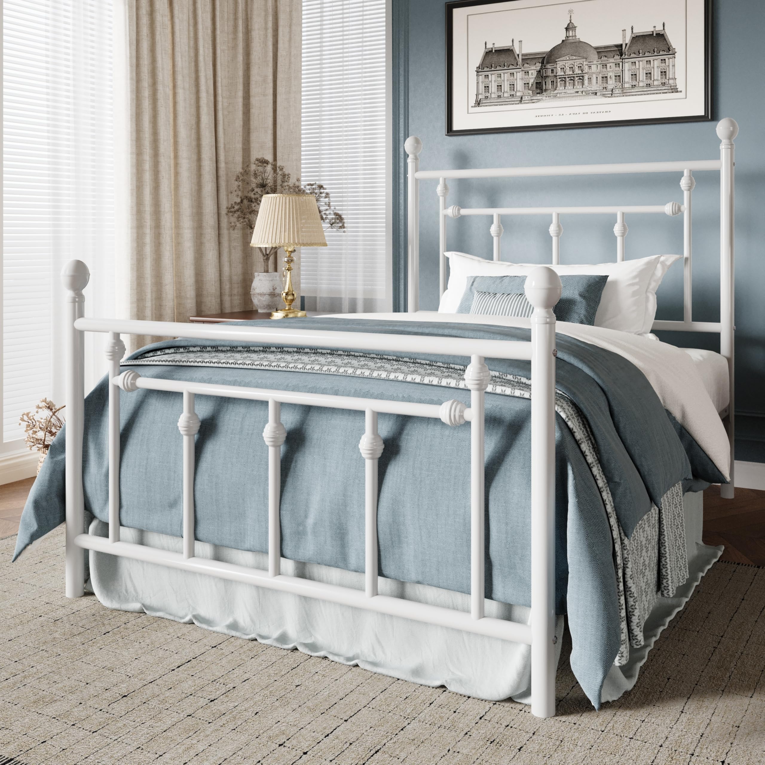 MUTICOR Struttura Letto in Metallo 90x200 cm dal Design Senza Tempo, Telaio Stabile con Doghe Incluse, Spazio Contenitore Sotto il Letto, Silenzioso, Bianco