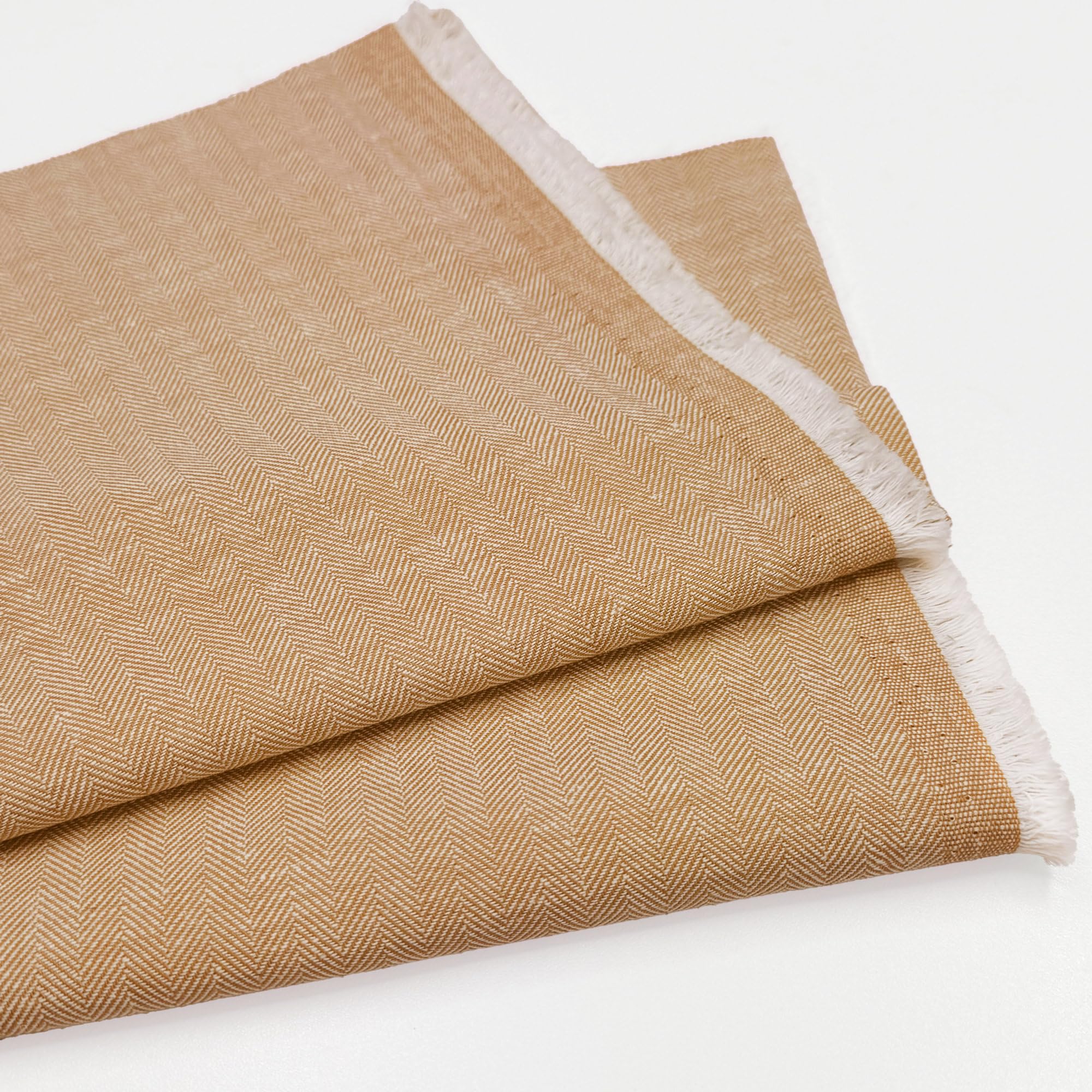 Herringbone Zig Zag Linen Cotton Blend Fabric โ Soft Dressmaking, Upholstery, Curtains, Cushions & Craft Textile | 58" (147 cm) Wide (per Metre, Ochre) โ image 1