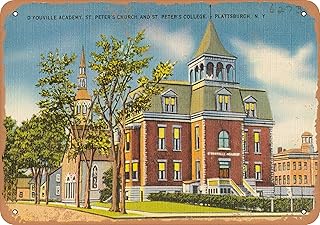 7 x 10 METAL SIGN - New York Postcard - D'Youville Academy. St. Peter's Church and St. Peter's College. Platts - Vintage Rusty Look