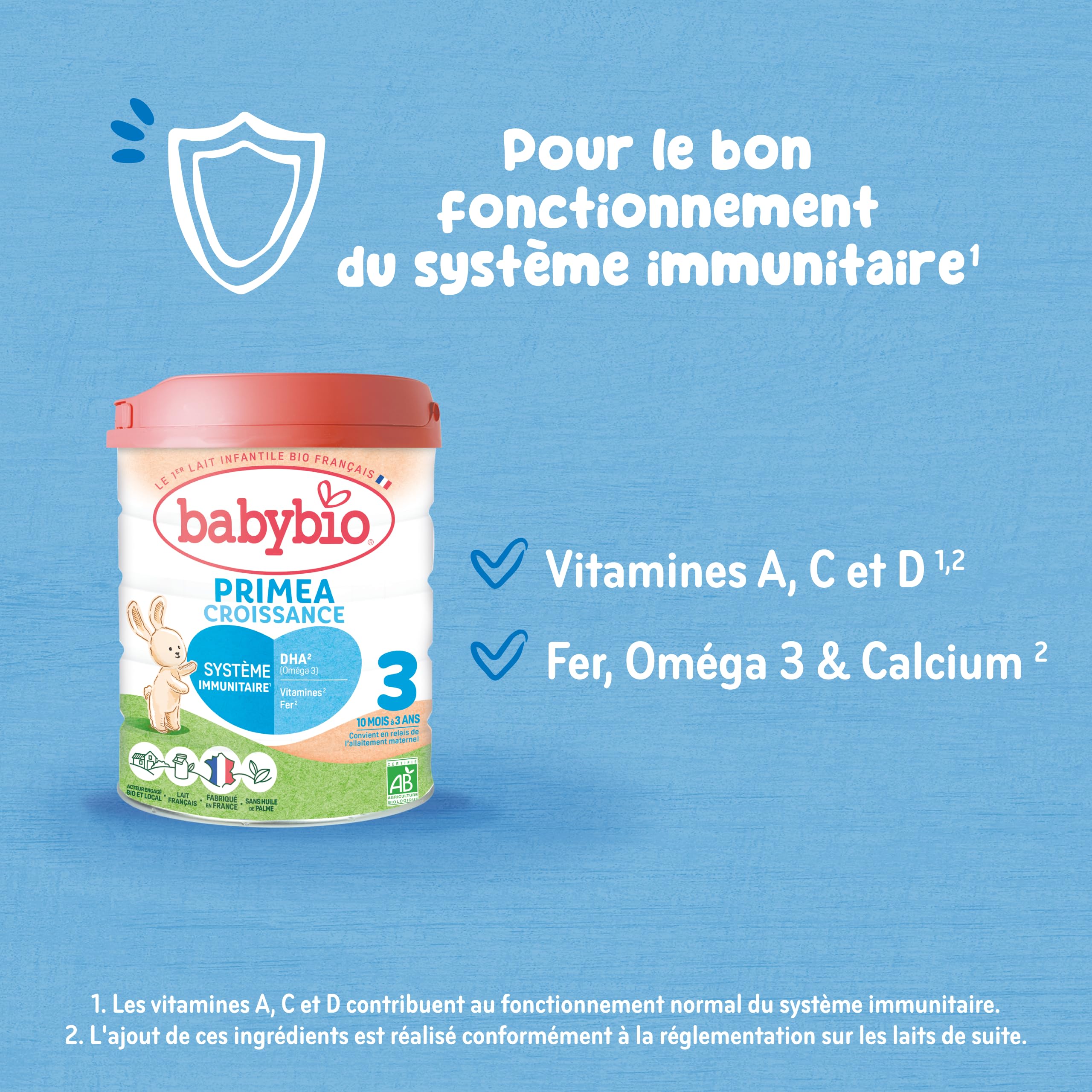 Babybio - Lait Infantile - Primea 3ème Âge - 800g - dès 10 Mois - BIO - Fabriqué en France - Sans Huile de Palme - Lot de 3