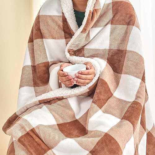 Miniatura 3 de Great Bay Home Manta de forro polar y terciopelo Sherpa a cuadros de búfalo, manta gruesa para silla, sofá o cama. Cálida, reversible y suave, a