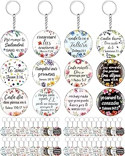 Sureio 48 Pcs Spanish Christian Keychain Gift Bible Verse Acrylic Inspirational Keychain Gift Teacher Student Back to School