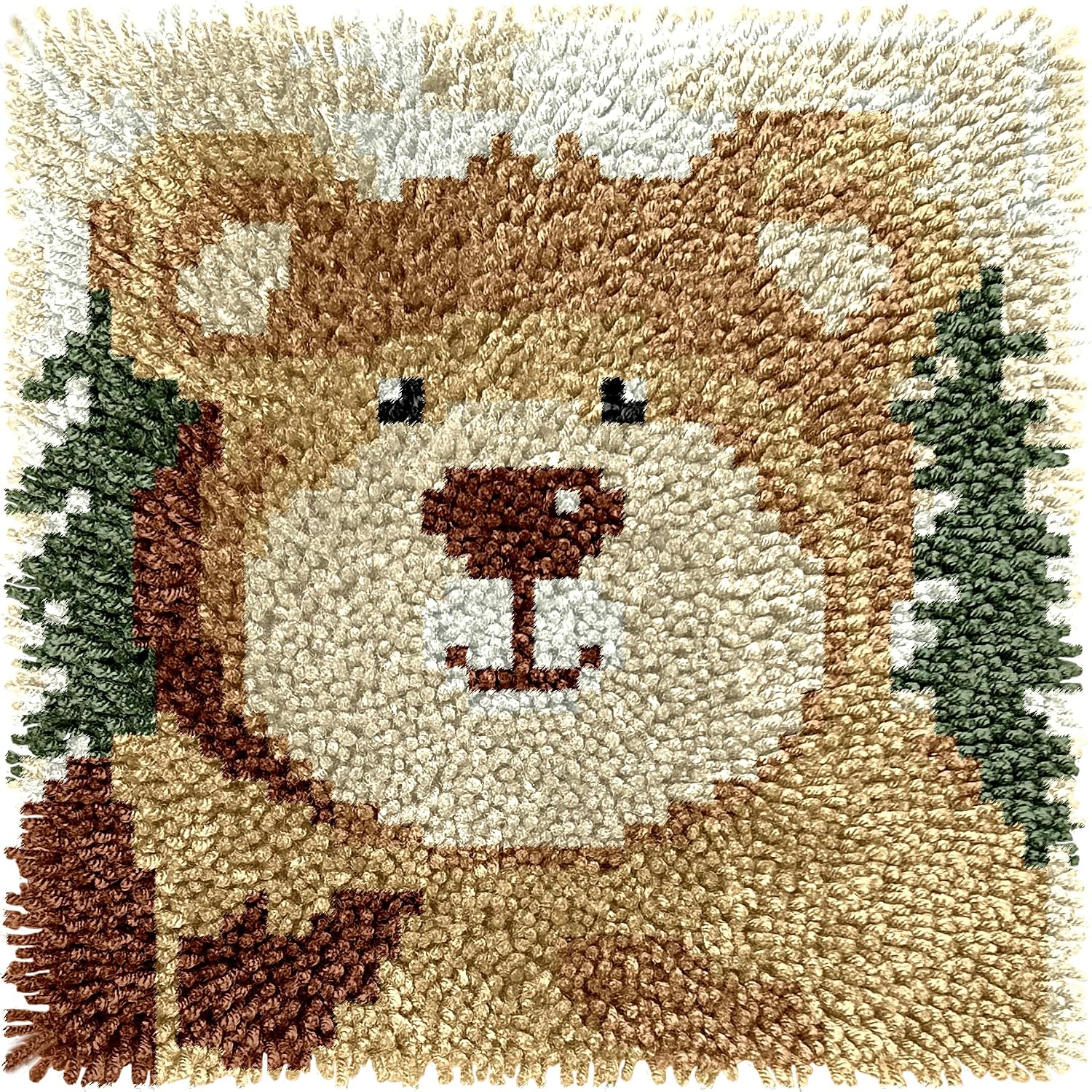 Generic Cartoon Cute Bear Latch Hook Rug Kit for Beginners Easy Little Mat with Printed Canvas DIY Hook Making Crochet Yarn Craft Tapestry for Decoration and Gift 12x12inch, As Main Picture
