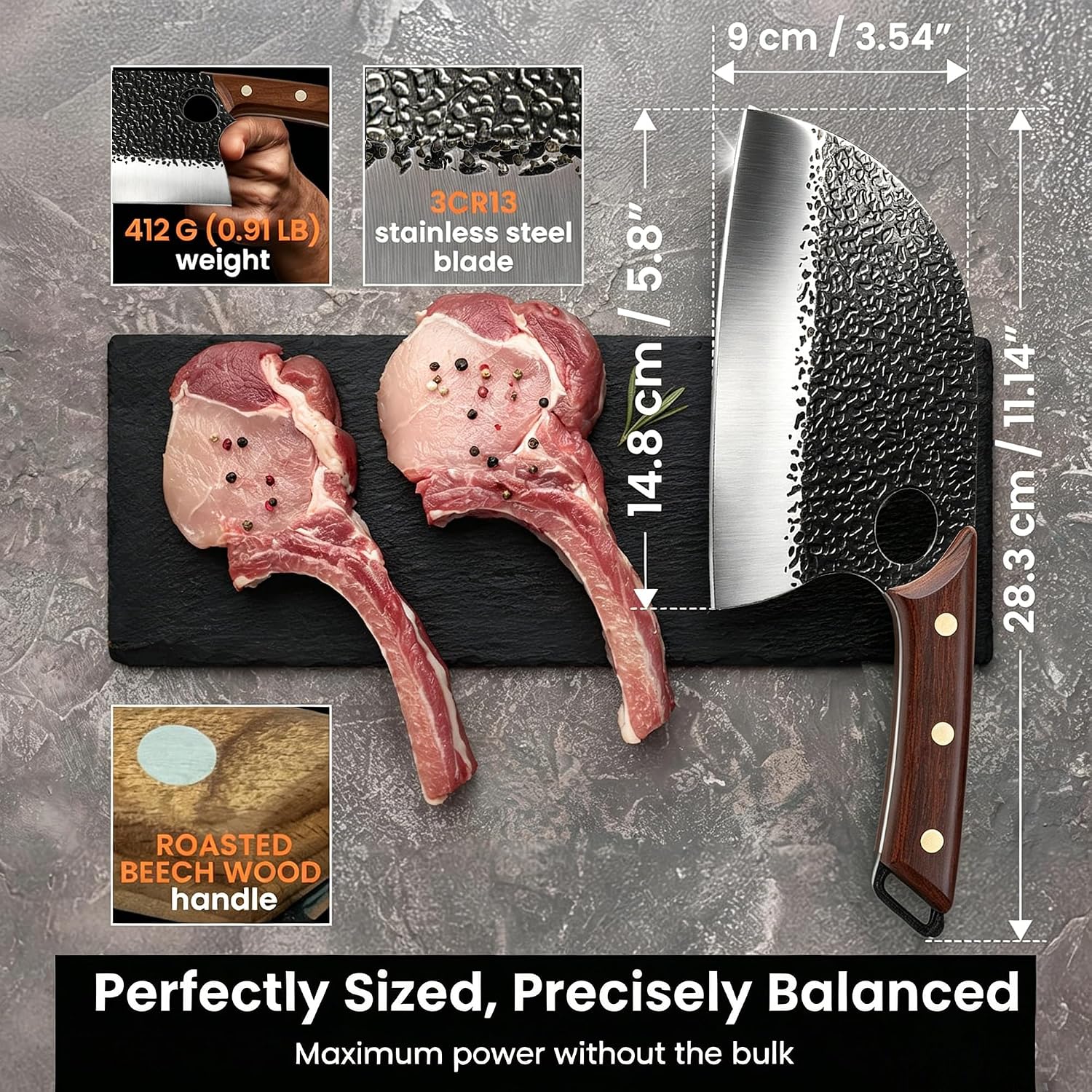 ACMETOP Kitchen Meat Cleaver Knife Japanese Steel Butcher Knife,5.8 Inch Chef Knife for Meat & Vegetables Kitchen Gift for Mother Father