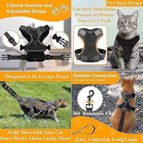Miniatura 5 de Pups & Care Juego de arnés y correa para gatos, a prueba de escape, sin estrangulamiento, ligero, fácil de poner y controlar, ajustable, suave y