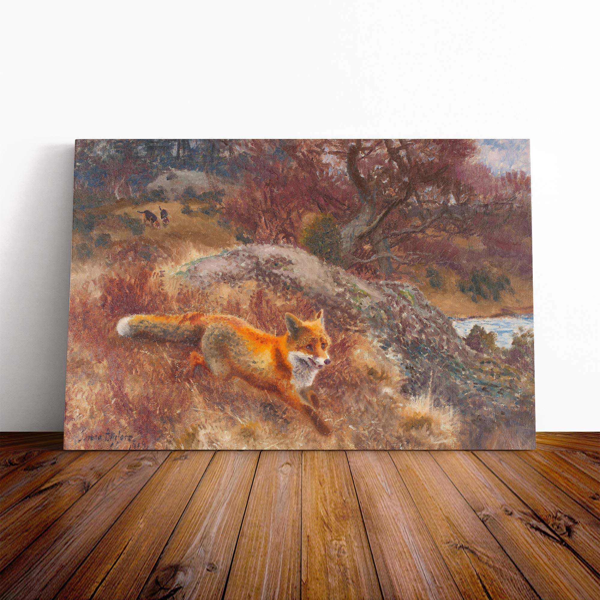 Bruno Liljefors The Fox Hunt Vol.2 Canvas Print | Gallery Wrapped 30mm Frame Wall Art | 24x16 inches | Ready to Hang | Modern Animals Picture | Living Room Bedroom Lounge Office