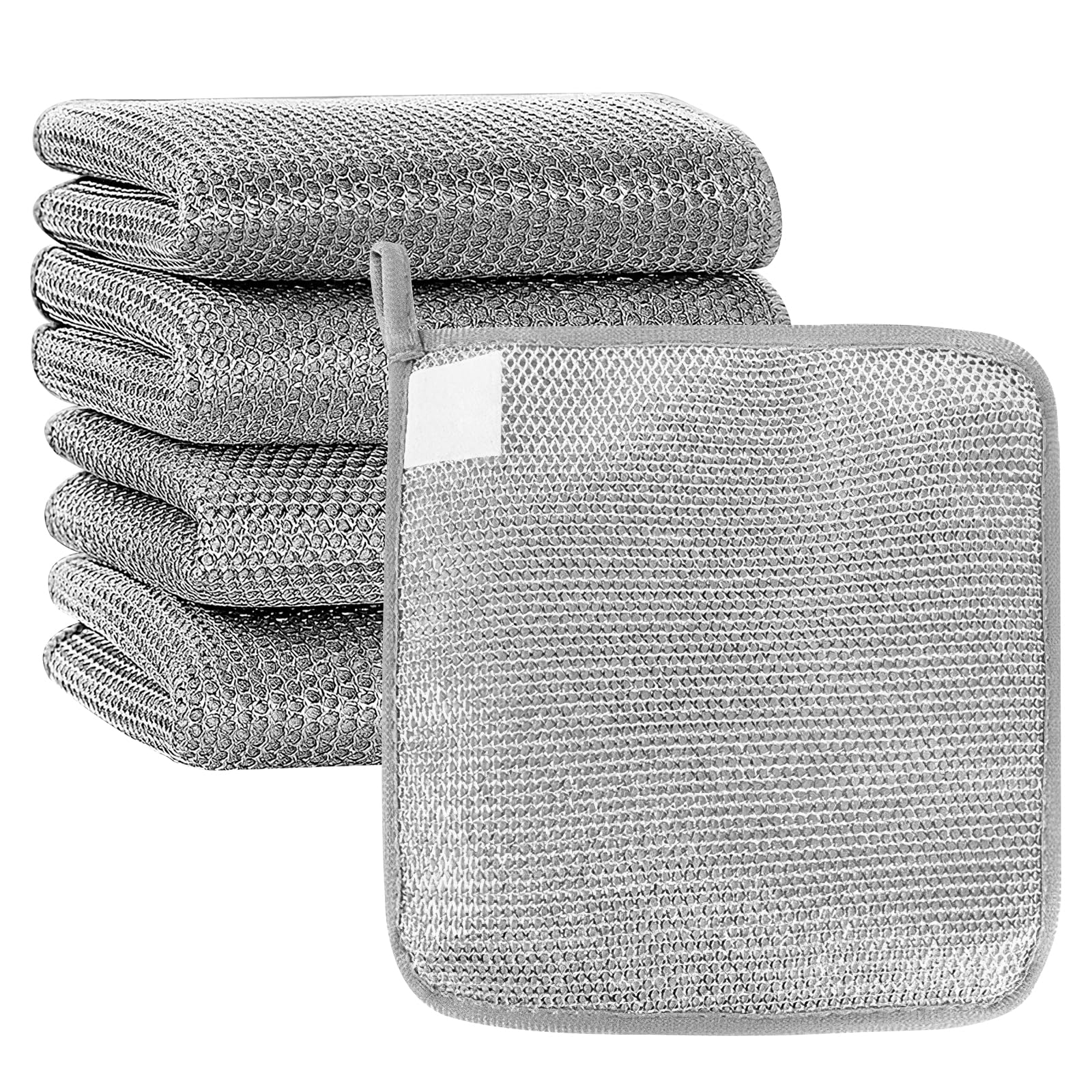 Wlleoaa Silvery 5 Pcs Multipurpose Wire Dishwashing Rags, Double Silver Ply Wire Dish Cloths, Multipurpose Wires Dishwashing Rags For Wet And Dry, For Scrubbing And Cleaning Dishes,Pots,Sinks,Wet And Dry