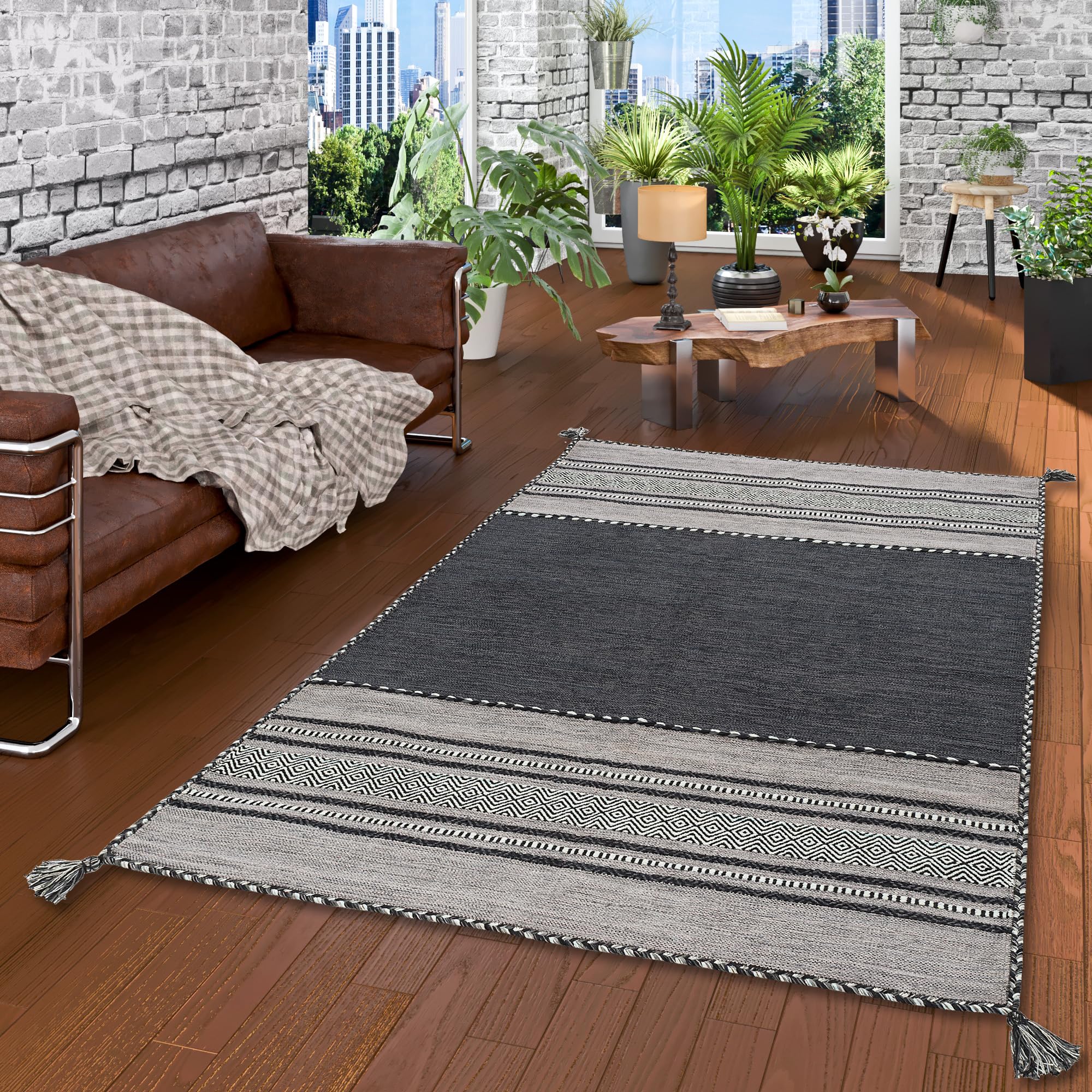 Tapis kilim naturel Navarro gris : la solution anti-poussière élégante en 8 tailles