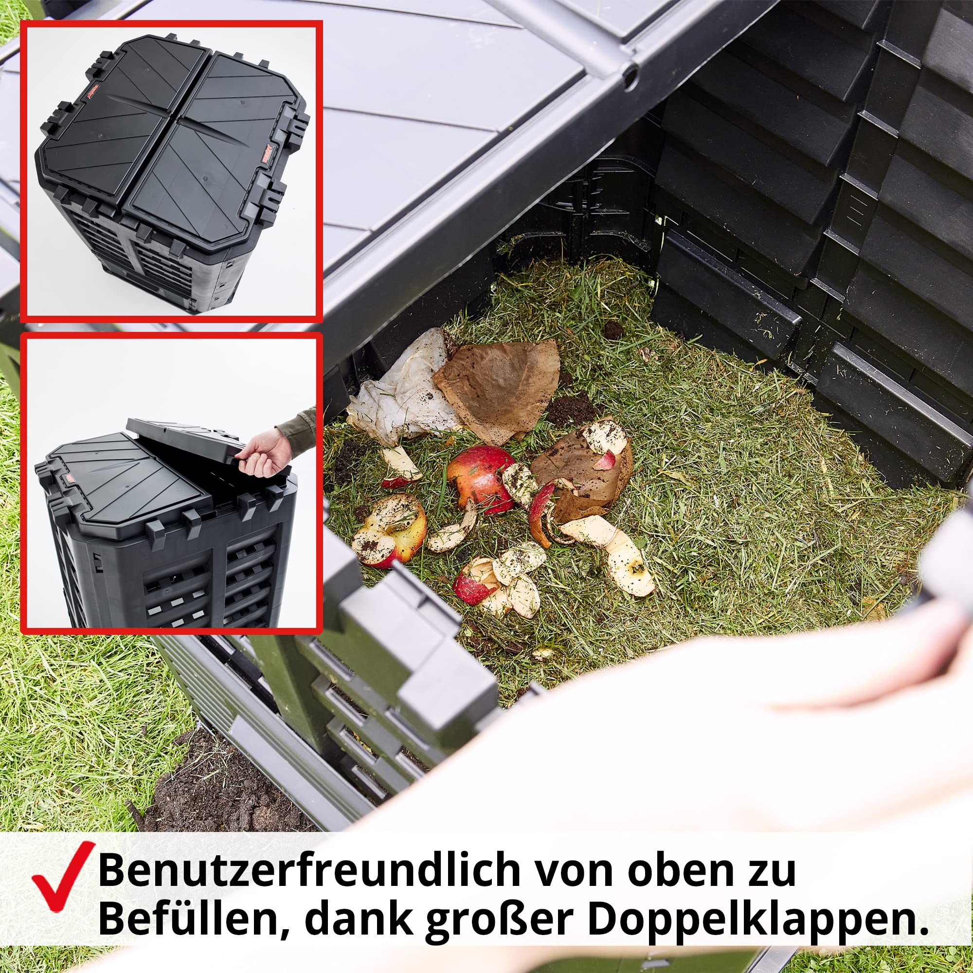 HECHT Thermokomposter aus Kunststoff – Schnellkomposter mit praktisches Stecksystem – Robuster & hochwertiger Kompostierer – Wetterfester Komposter für Gartenabfälle & Biomüll – 360 Liter Behälter