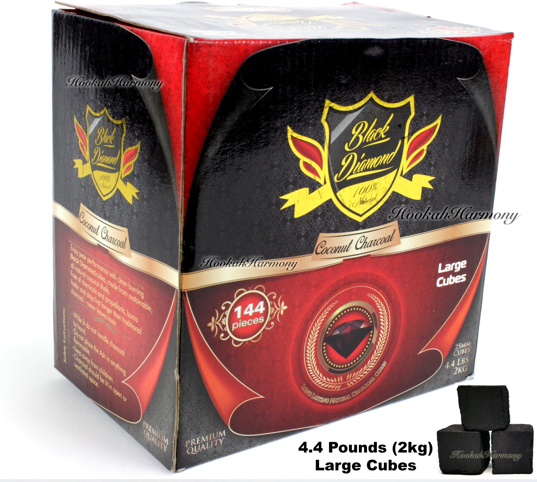 Black Diamond 144 Large Cube Pieces Flat 100% Natural Coconut Shell Hookah Charcoal 2kg Box Premium Shisha Coal Makers Of Dream D-Hose