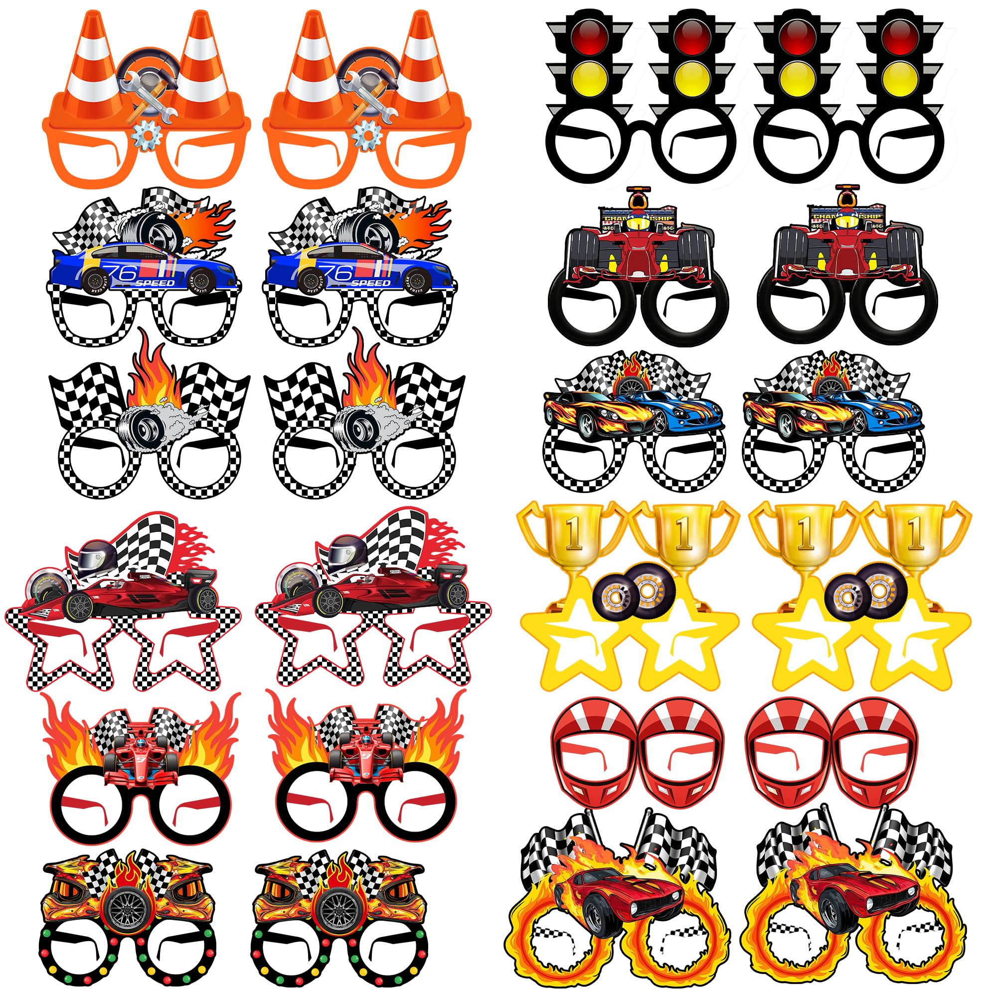 Huxolynifty Racing Party Favors Decorations, 36pcs Racing Paper Glasses Race Car Party Eyeglasses, Race Car Theme Paper Glasses for Cars Party Decorations
