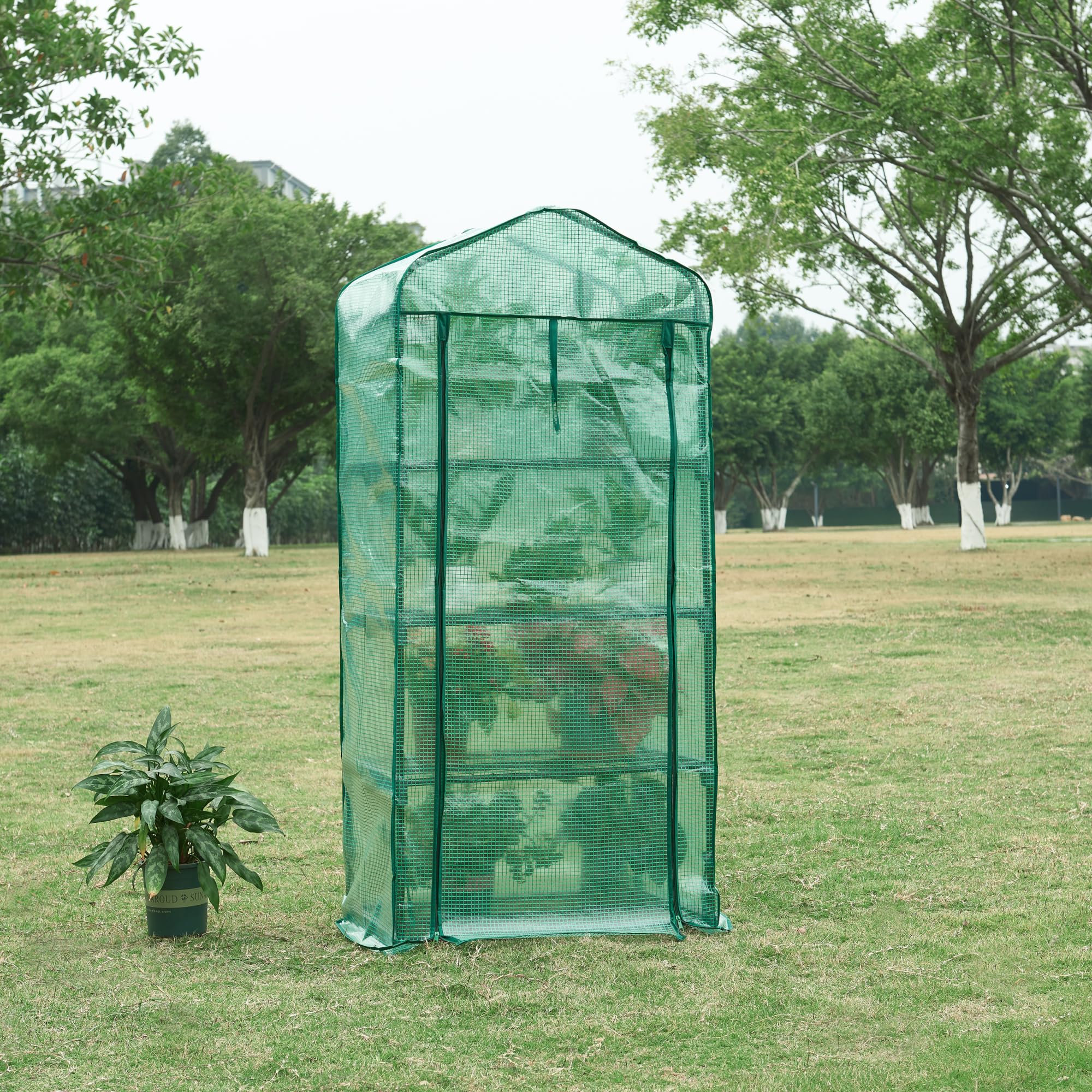 [en.casa] Serra da Giardino Balcone per Coltivazione Piante Scaffale a 4 Piani a Rete Copertura Semitrasparente Apertura a Cerniera Lampo Entrata Avvolgibile 158 x 69 x 49 cm Verde