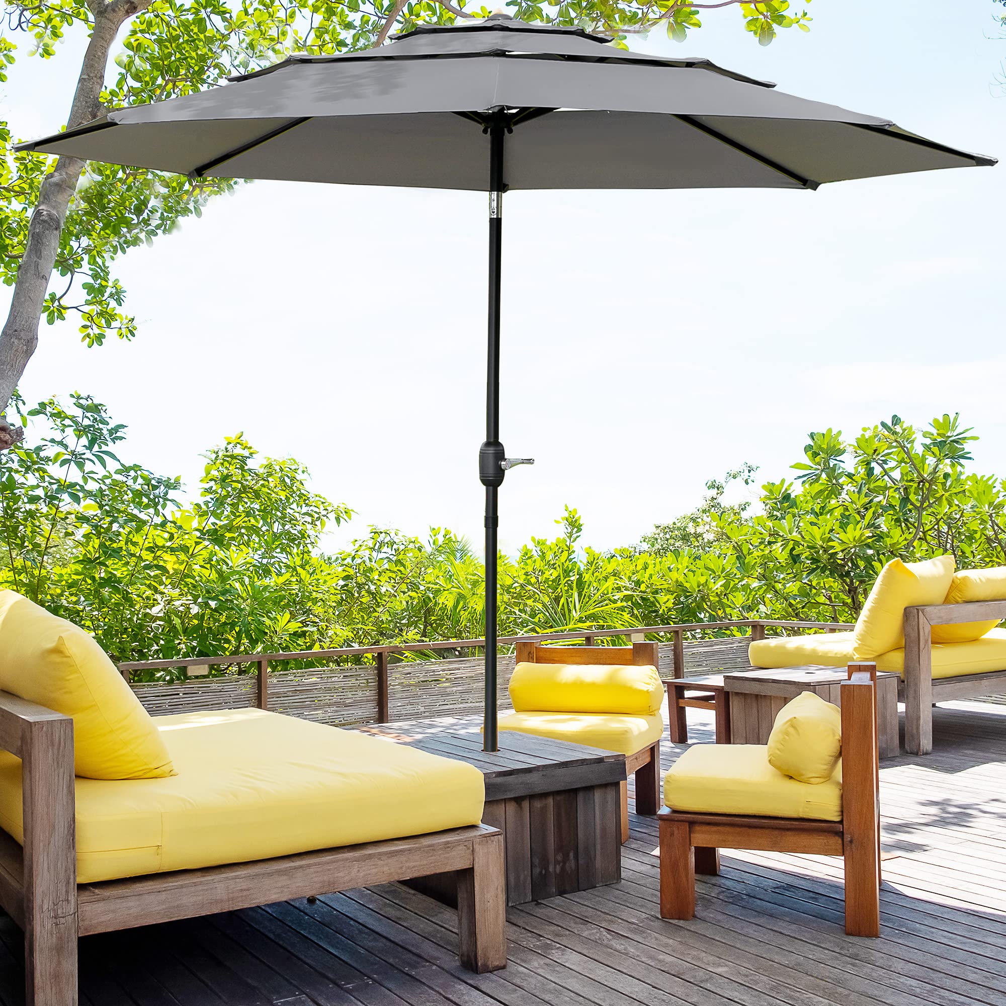 Outsunny Parasol de jardin extérieur parasol inclinable rond Ø 2,85 x 2,5 m avec ouverture fermeture manivelle, 2 évents, toile 180 g/m² protection Anti-UV, parasol pour balcon, terrasse, gris