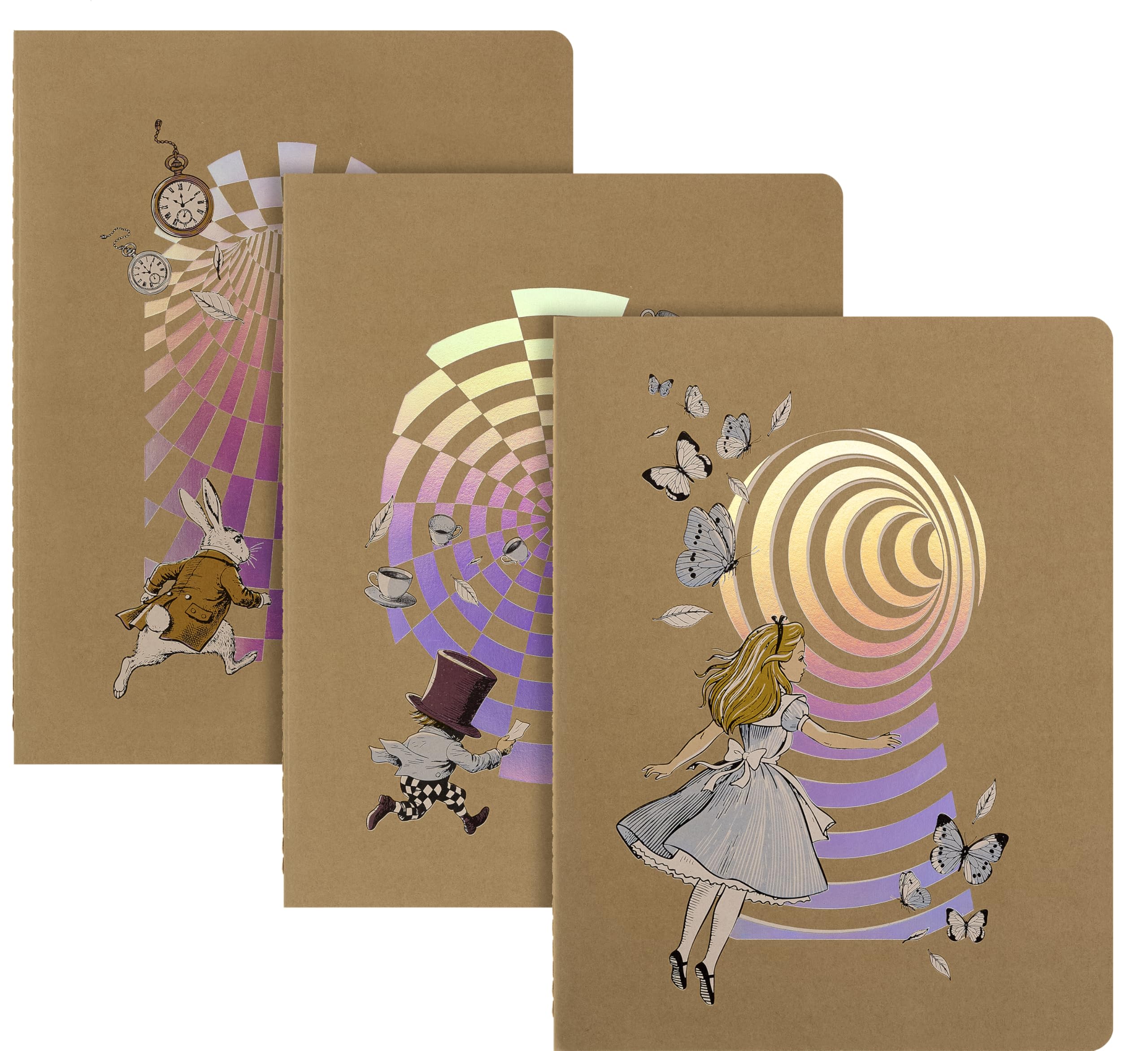 Moleskine Alice’s Adventures in Wonderland Cahier Journal, Set of 3 Ruled Notebooks, Cardboard Cover and Singer Stitching, with 16 Detachable Sheets, XL Size 19 x 25 cm