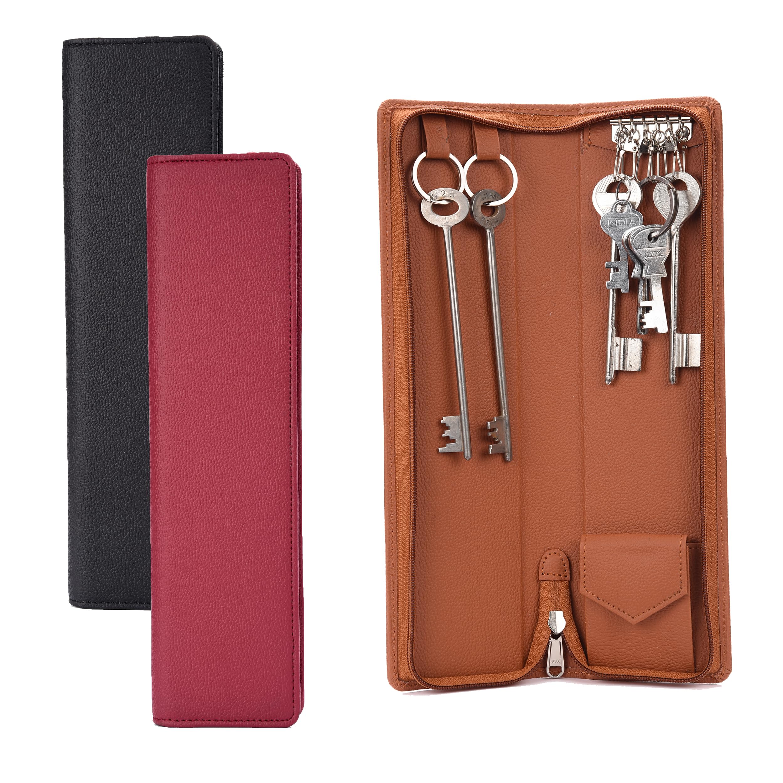 PU Leather Key Case key holder leather key pouch key purse with Zipper, 32.50 cm x 8.5 cm x 2.50 cm (Set of 3), Multicolour-image-25
