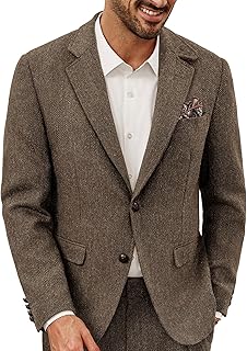 Men's Blazers Wool Blend Casual Suit Jacket Vintage Tweed Jacket
