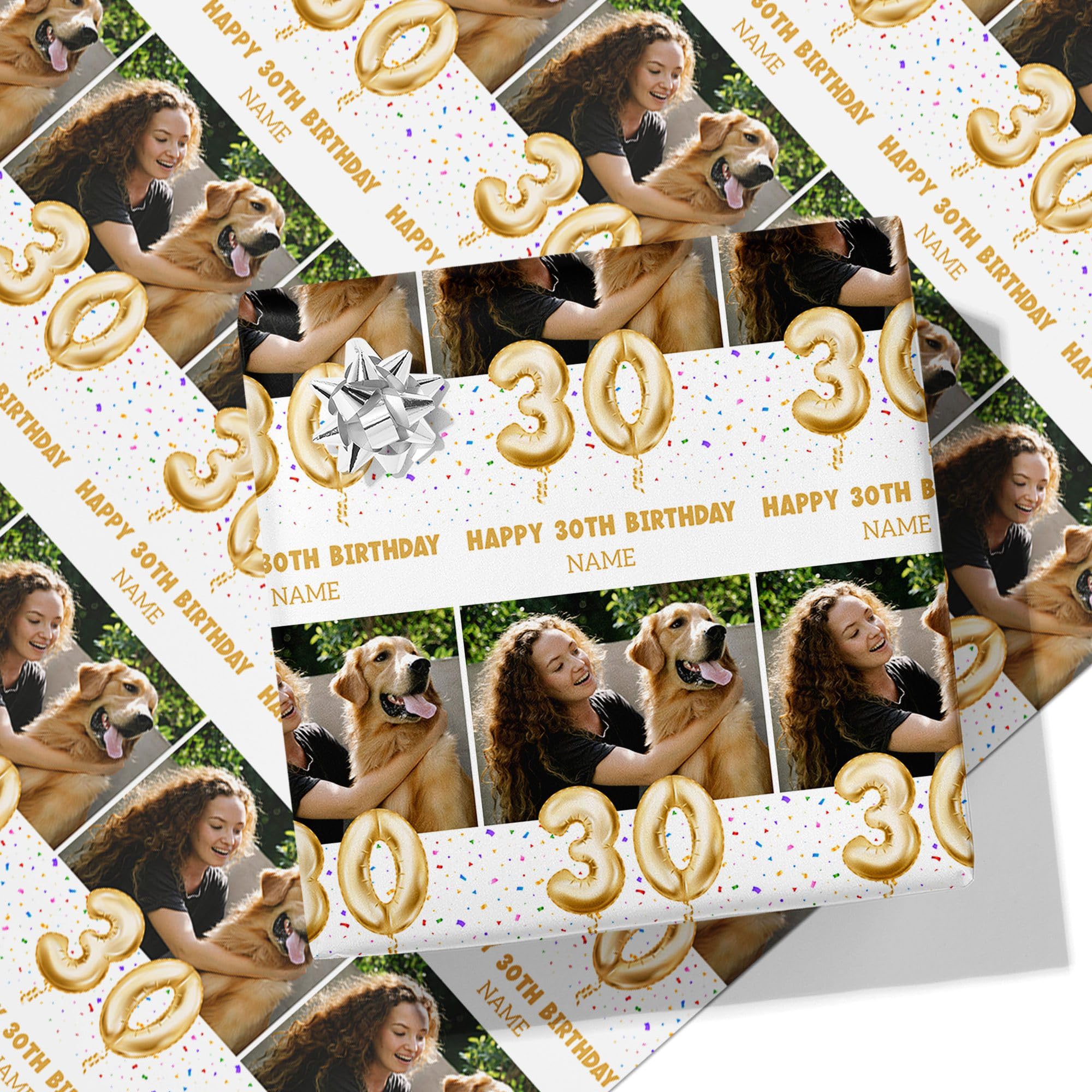 Printster 30th Milestone Birthday Balloons Personalised Wrapping Paper - Add Any Name and Photo-30-A1 Sheet - 594mm x 840mm