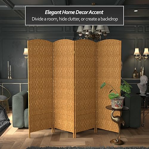 Miniatura 103 de Divisor de ambiente resistente de 6 pies, pantalla de privacidad plegable de fibra de ratán con patrón de diamante, Madera, Natural Natural,Mocha