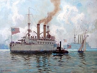 Seascape Ship Steamer by Alexander Kircher Accent Tile Mural Kitchen Bathroom Wall Backsplash Behind Stove Range Sink Splashback One Tile 8"x6" Ceramic, Glossy