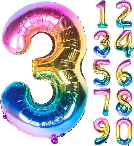 Miniatura 31 de Globos de dígitos de número morado de 40 pulgadas de papel de aluminio con helio para fiesta de cumpleaños (Morado 7) Púrpura 7,Arco iris oscuro