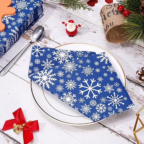 Miniatura 3 de Servilletas de papel desechables de 3 capas de copos de nieve de color azul, servilletas de papel decorativas para cena de Navidad, suministros de