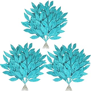 Winlyn 40 Pcs Teal Glitter Bay Leaf Sprays Artificial Christmas Tree Picks Sprays 12.7" Tall for Teal Christmas Tree Winter Wreath Swag Floral Arrangement Vase Wedding Bouquet Centerpiece Decoration