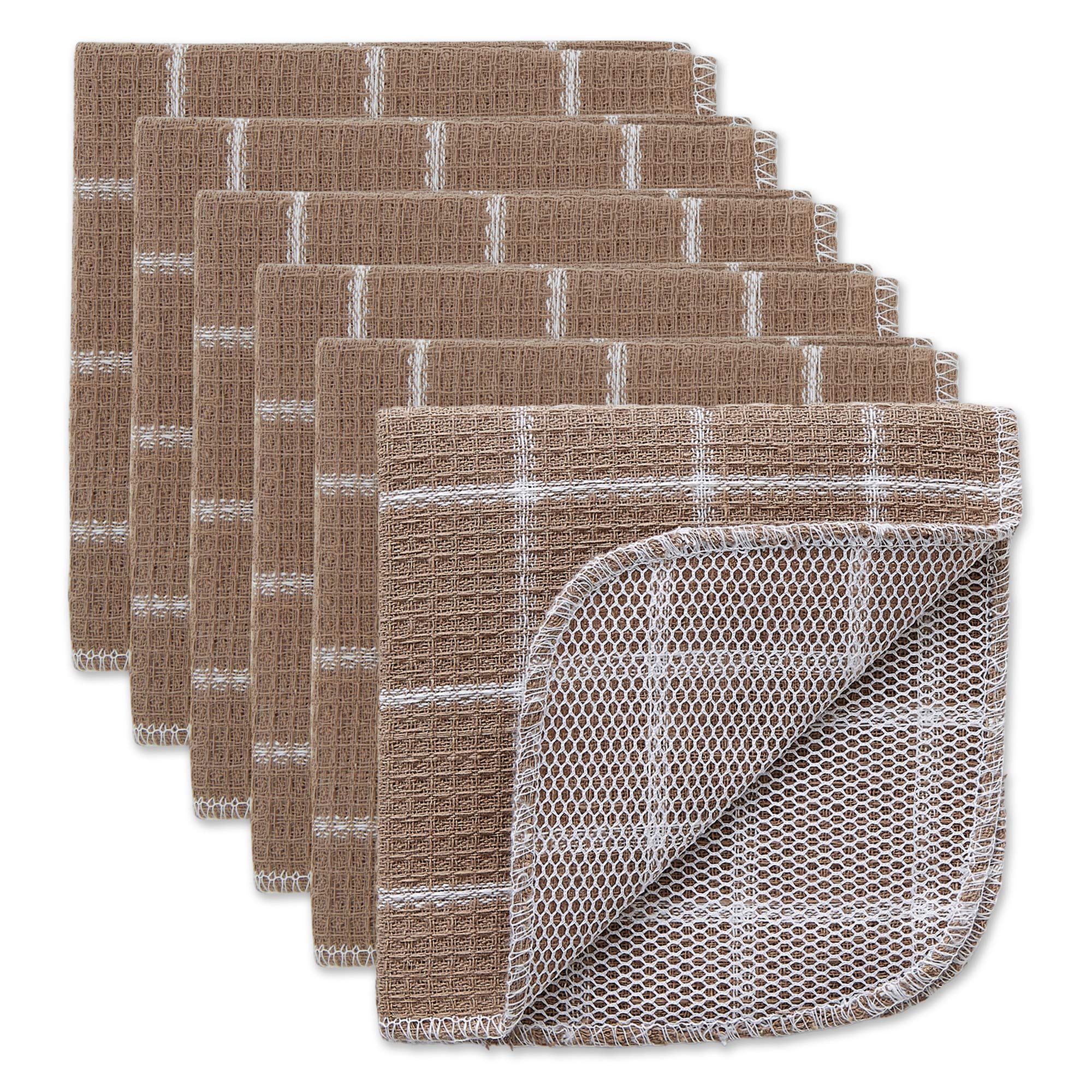 DII Scrubber Dishcloths Collection Windowpane Dishrag Set, 12x12, Stone/White Stripe, 6 Piece