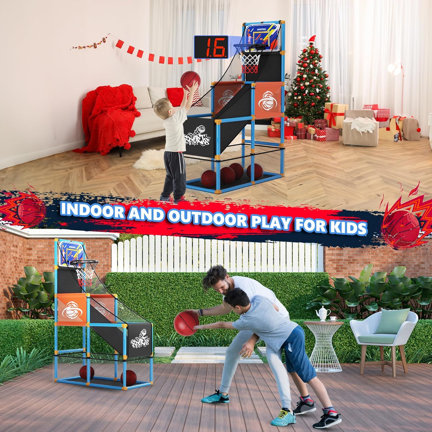 Arcade Basketball Game Set with Electronic Scoreboard&LED Light: Carnival Games Boy Toys Basketball Hoop Indoor Outdoor with 4 Balls & Air Pump Ideal Sports Toy Gifts for Kids 3-12 Years Old - Image 7