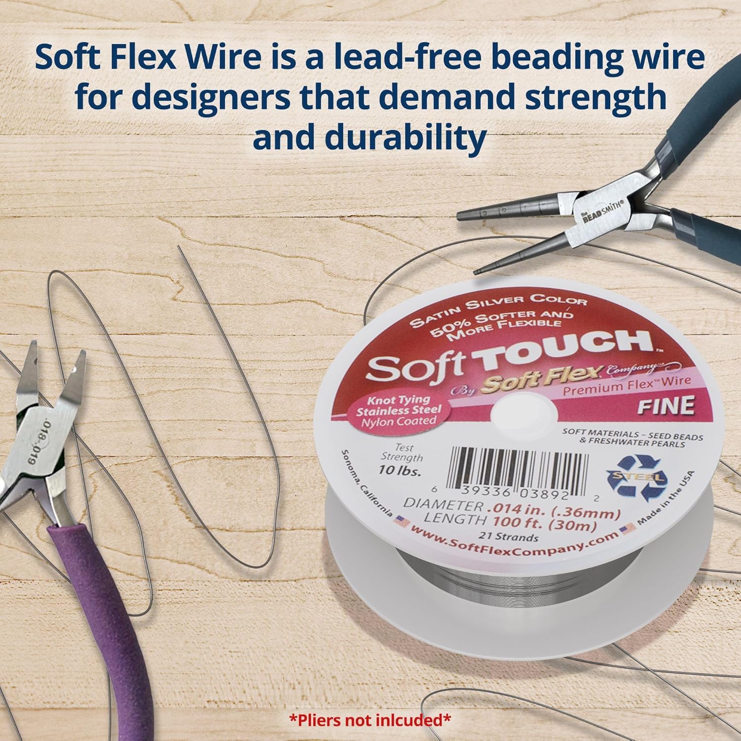 Soft Flex 21 Strand Stringing Wire - Flexible Braided - Fine 0.14 Diameter - Jewelry Making Bead Wire - Satin Silver