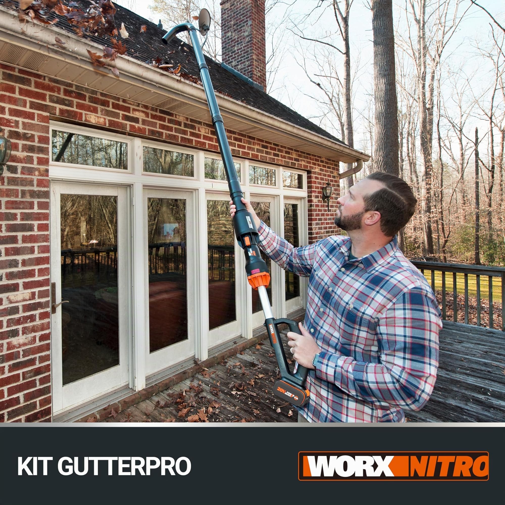 WORX Nitro WG543E.1 - Soffiatore professionale a batteria, 20 V, motore brushless 2.0, max. 209 km/h, 2 livelli di velocità, con batteria PowerShare da 4,0 Ah, caricatore e kit per grondaie GUTTERPRO