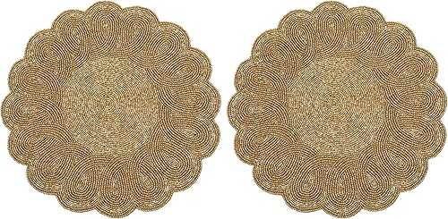 Miniatura 9 de Lightnpro - Juego de 2 manteles individuales redondos con cargador de cuentas festoneadas, hechos a mano, para mesa de comedor, boda, fiesta,