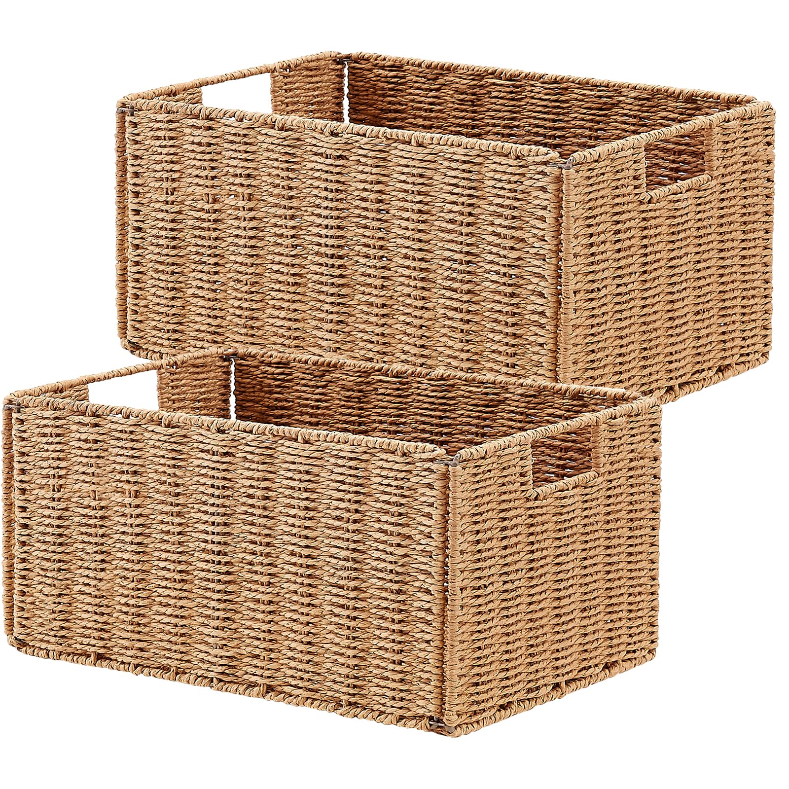 Vagusicc Wicker Storage Baskets Set of 2, Handwoven Storage Baskets for Shelves, Collapsible Storage Box Organiser Shelf Hamper Gift Basket for Bathroom Bedroom Kitchen, 33 x 20.2 x 16 cm, Natural — image 1