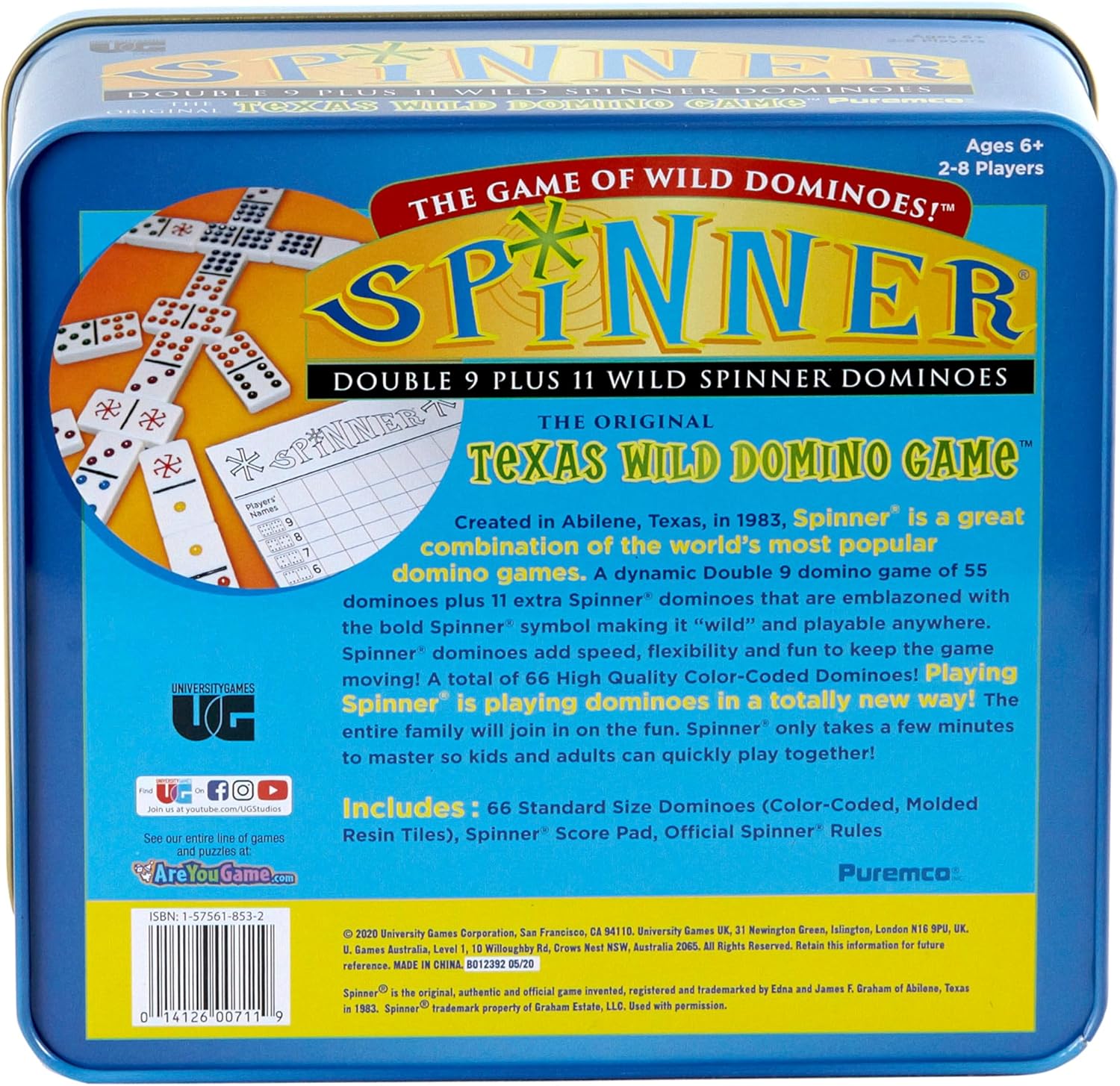 University Games, Spinner Game of Wild Dominoes in On-the-go Travel Tin , for 2 to 8 Players Ages 6 and Up