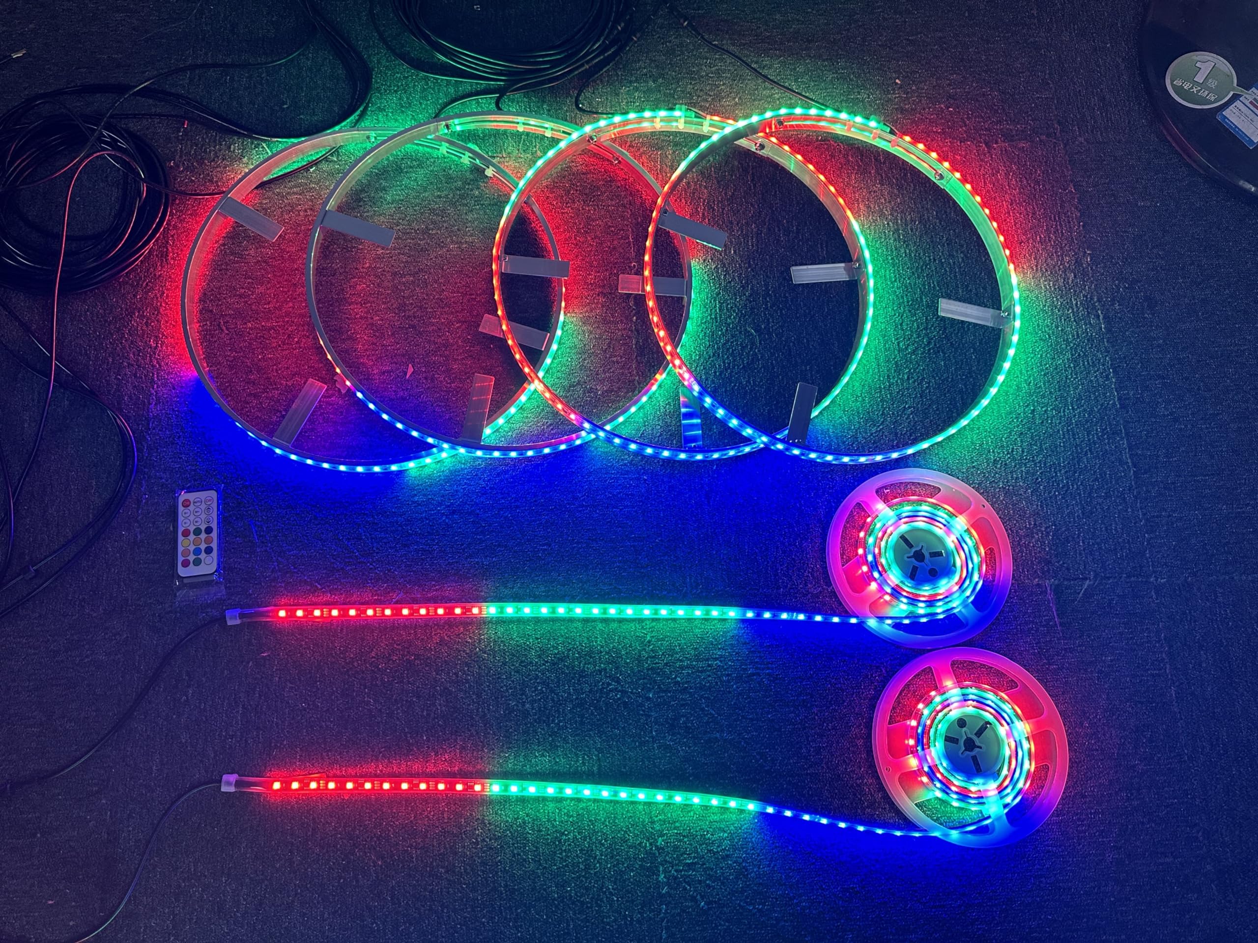 SDO 17.5'' RGB Dream Color Chasing LED Illuminated Wheel Ring Light + 2PCS 6.5FT LED Strip Lights 6Plugs Sync Car Rim Lights Breathe/Flashing Bluetooth & Remote Ctrl