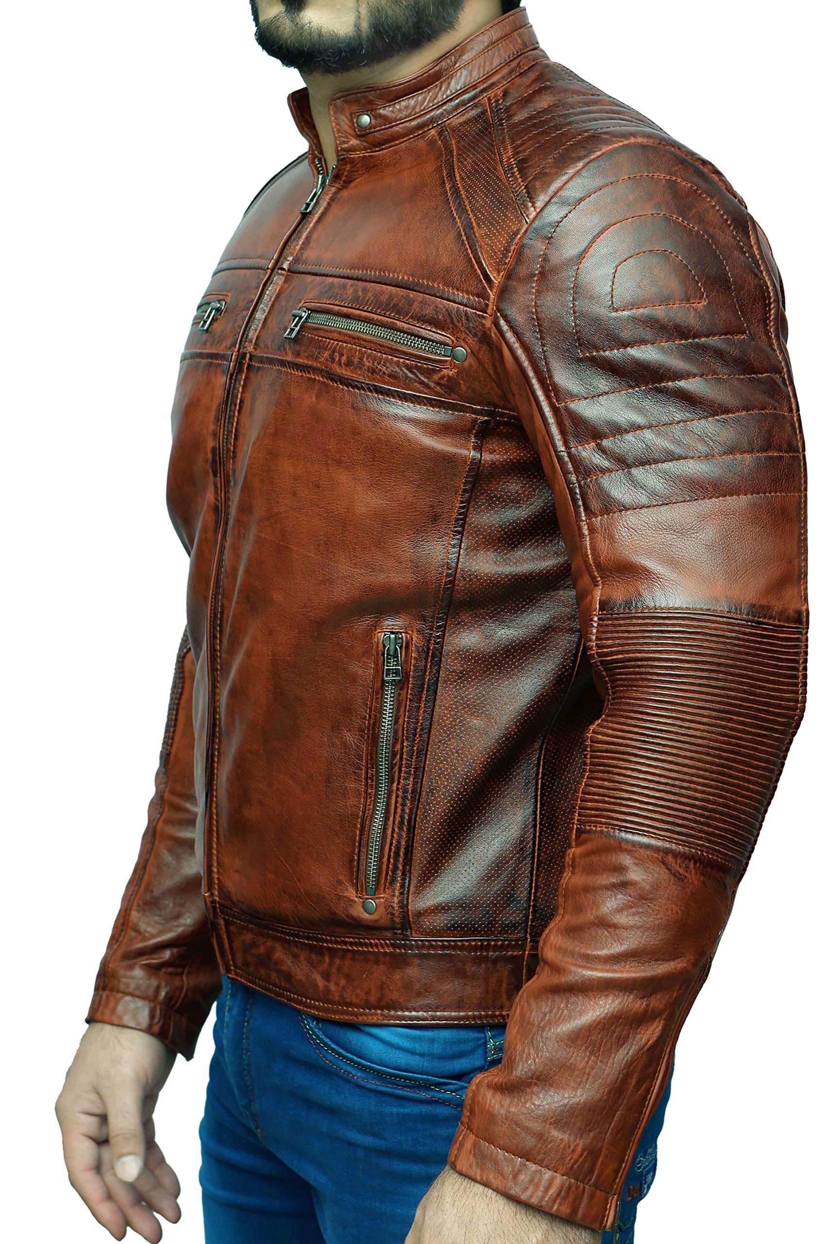 Herren-Motorradjacke, Biker, Cafe Racer, Retro, Vintage, gewachst, braun, Used-Look