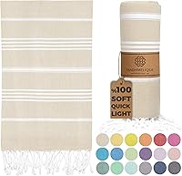 Vista 15 de Madamelique Toalla de playa turca con bolsa de playa, 39 x 74 pulgadas, toallas de playa prelavadas de gran tamaño, 100 % algodón, secado rápido