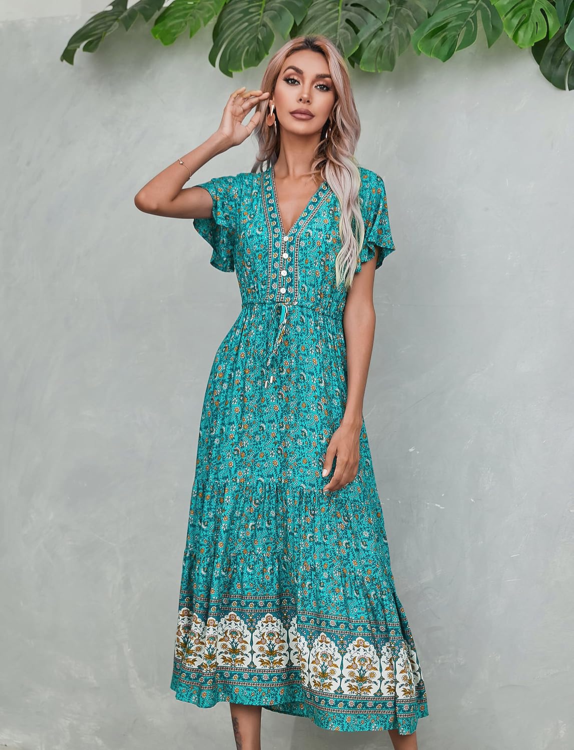 R.Vivimos Womens Summer Floral Print Cotton Short Sleeve Flowy Dress - Image 4