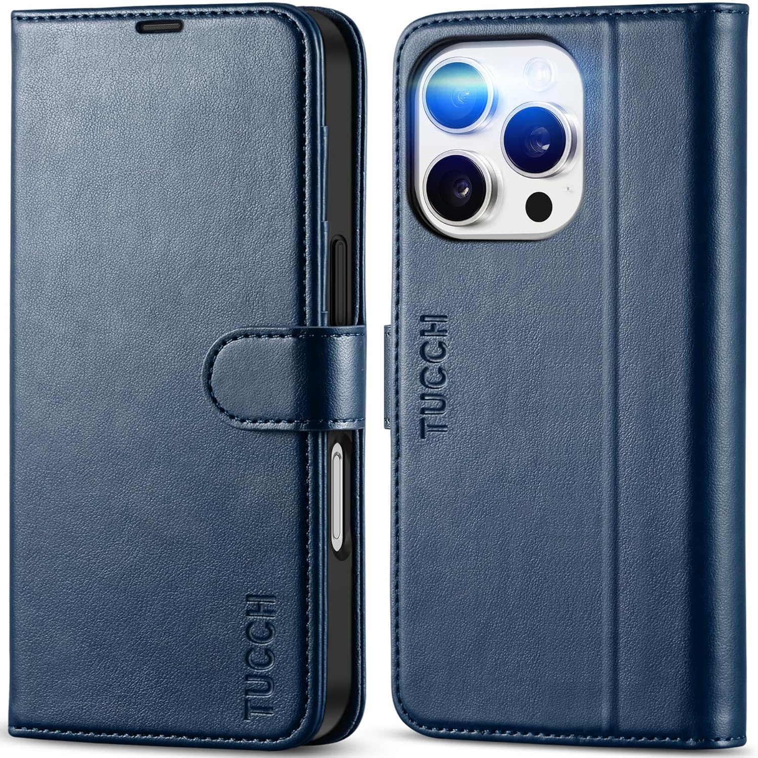 TUCCH Case Wallet for iPhone 16 Pro, [TPU Shockproof Inner Shell] PU Leather [RFID Blocking] 4 Card Slots Magnetic Kickstand Protective Cover Compatible with iPhone 16 Pro 2024, Dark Blue