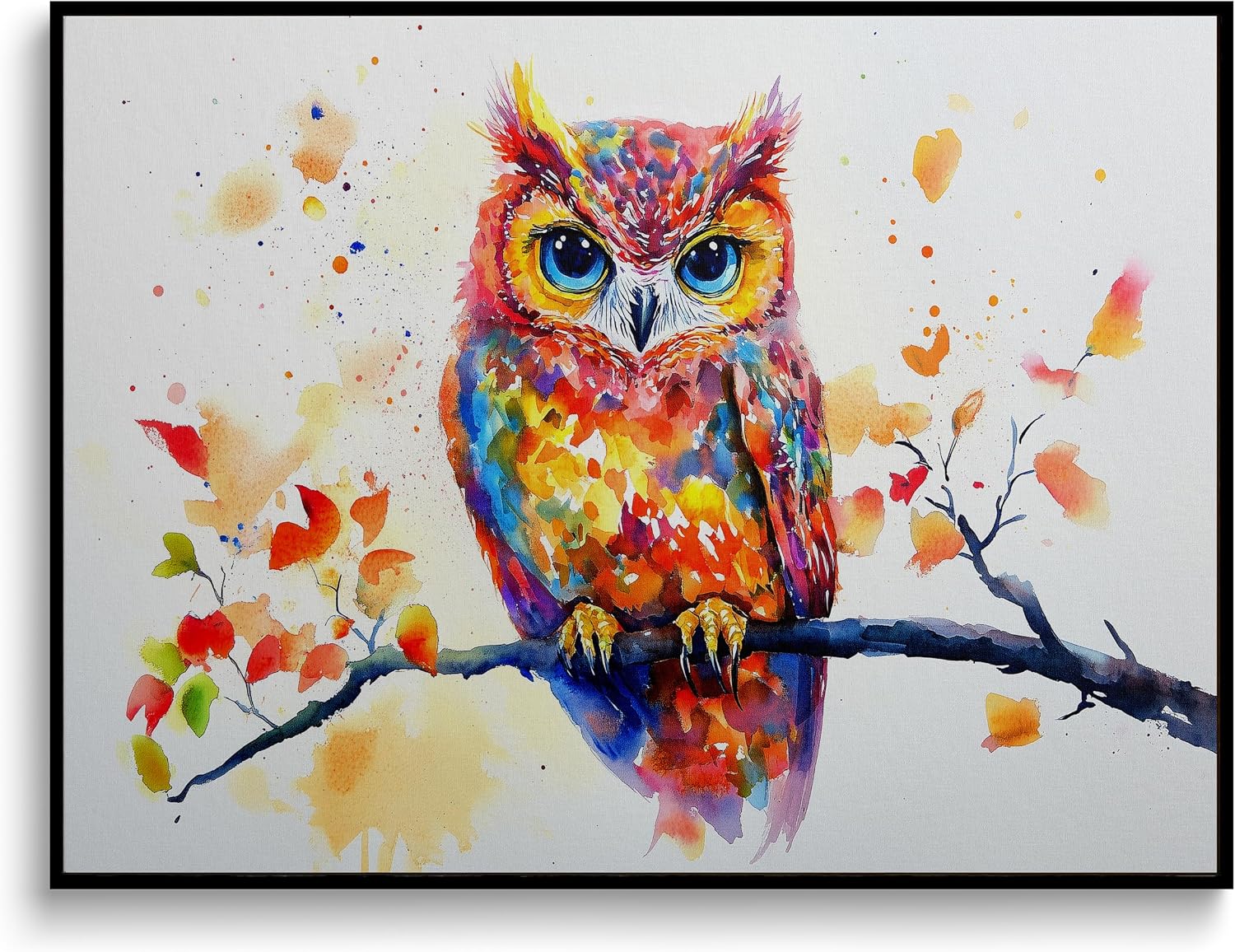 Colorful Owl Canvas Wall Art Watercolor Bird On Tree Branch Wall Decor Animal Prints Botanical Posters Oil Painting Framed Artwork For Kids Room And Bedroom And Nursery Home Modern Decor 12x16 Inches