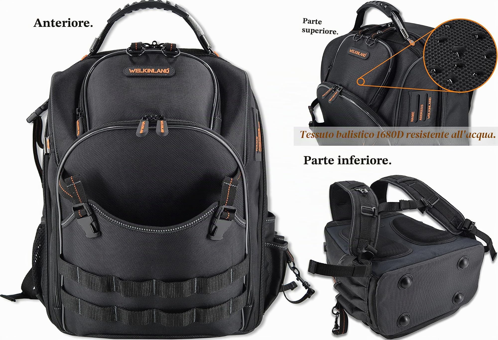 WELKINLAND Zaino Professionale per Elettricisti con 66 Tasche, Resistente da Cantiere per Attrezzi