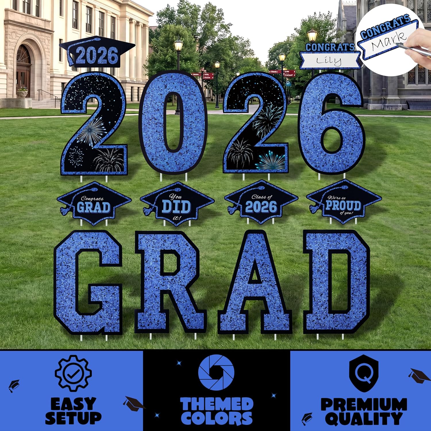 JOYIN 14 Pcs Graduation Yard Signs Class of 2026, Black & Blue Congrats Grad Yard Signs With 28 Stakes for graduation party decor, College High School Party Supplies, Graduation Party Welcome Sign