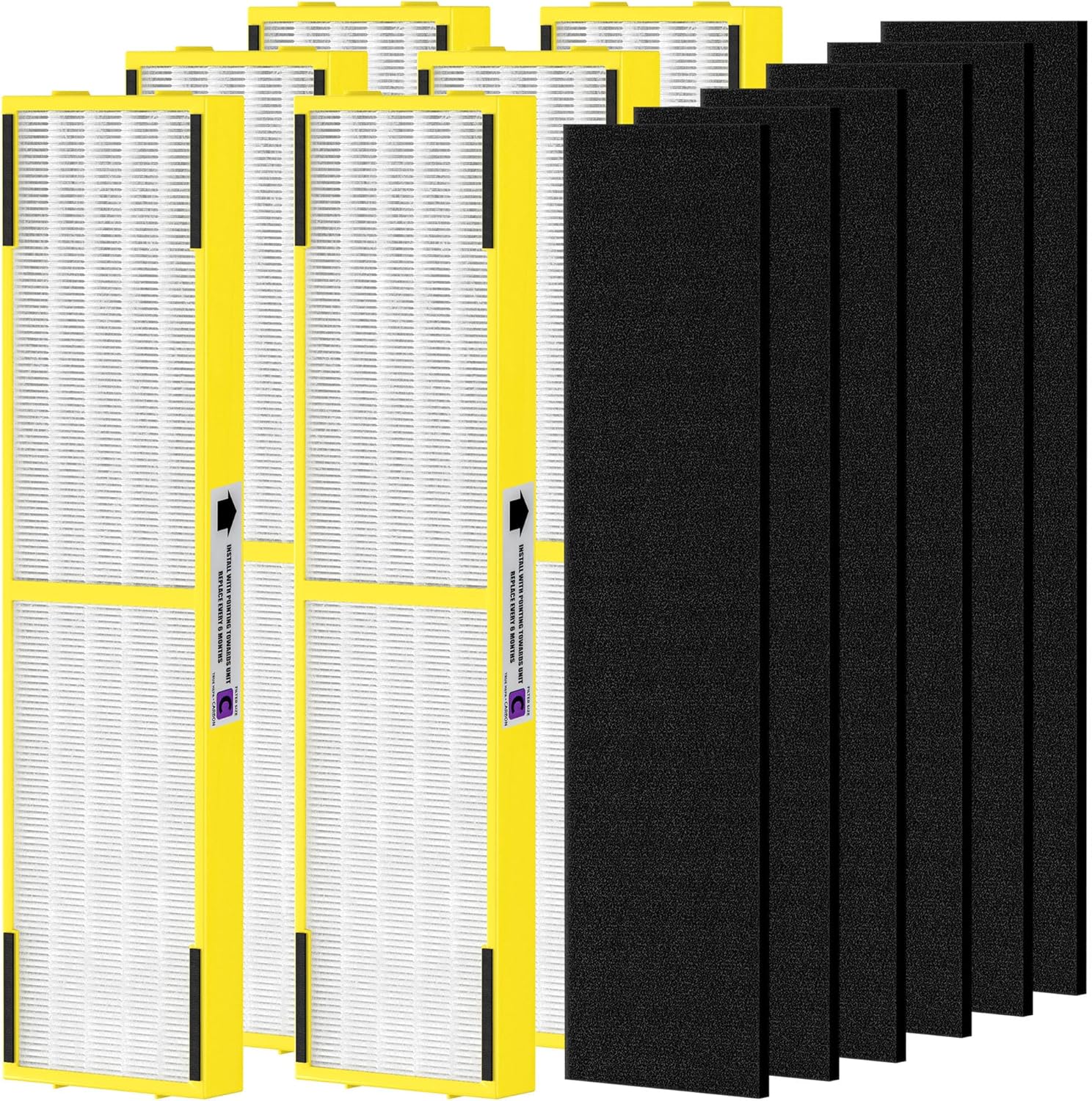 6 Packs FLT5000 Plastic Frame True HEPA Filter C Replacement Compatible with Air Cleaner Purifier AC5000 AC5000E AC5250PT AC5350B AC5350BCA AC5350W AC5300B with 6 Packs Activated Carbon Pre-Filters