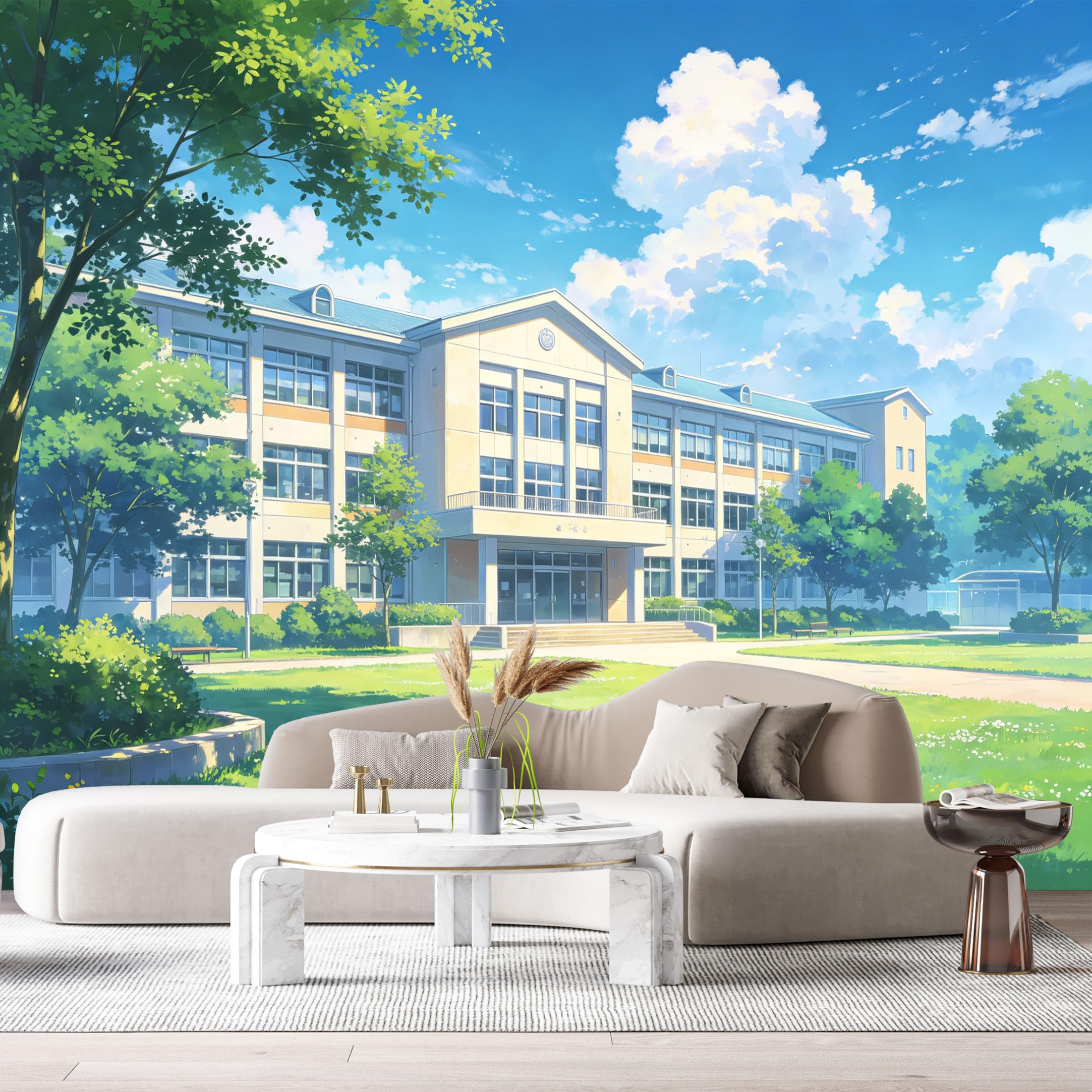 Custom Size Wall Murals Sunlit Architecture Blue Sky Lush Trees Landscape Modern Contemporary SelfAdhesive Wall Fabric Removable Large Wallpaper for Photo Living Room