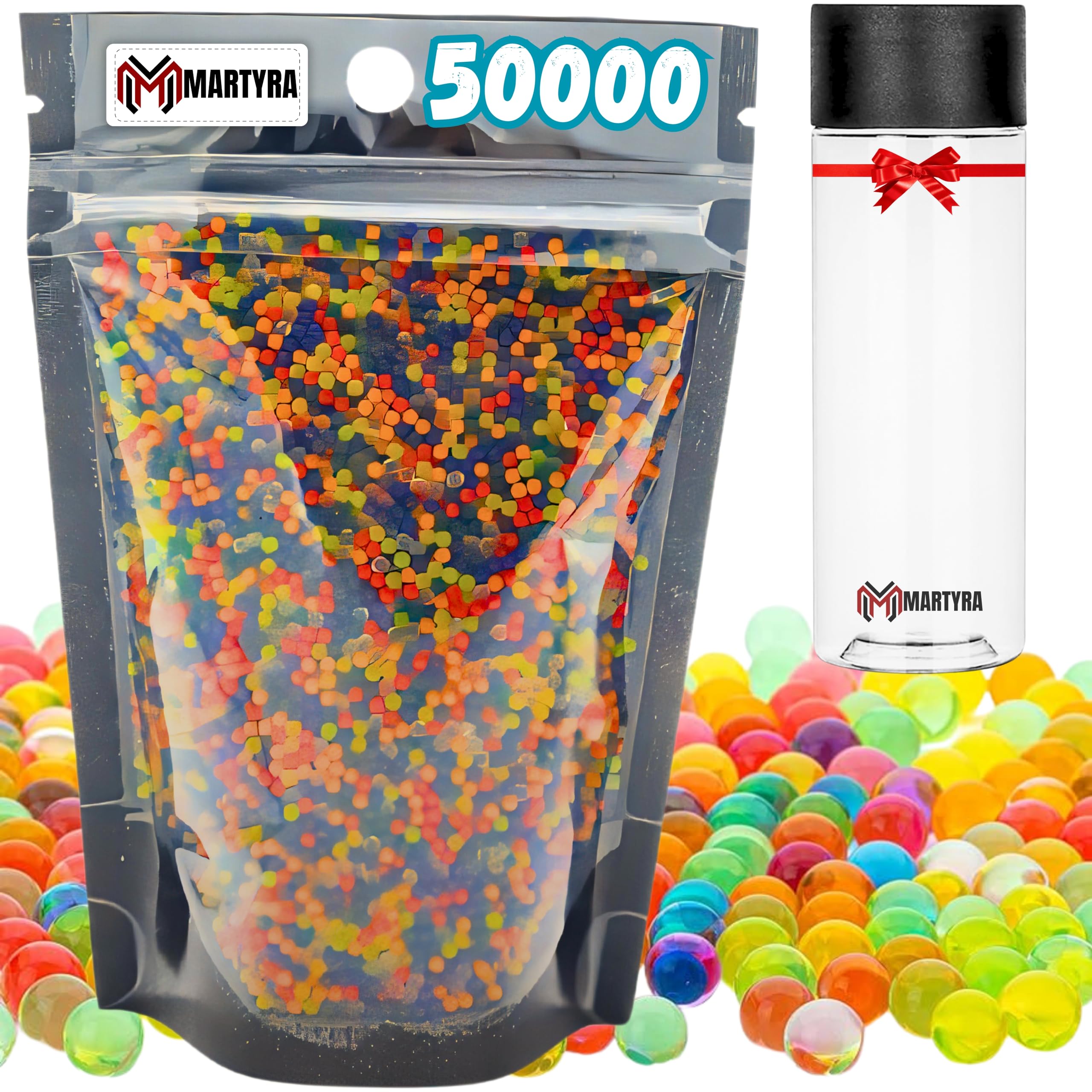 MARTYRA 50000 Water Gel Bullets, Crystal Water Bomb, Gel Soil Water Stress Relief Crystal Beads, Wedding & Event Centerpieces, Jelly Water Gems Vase Filler For Gel Splatter & Home Decor (Multicolor)