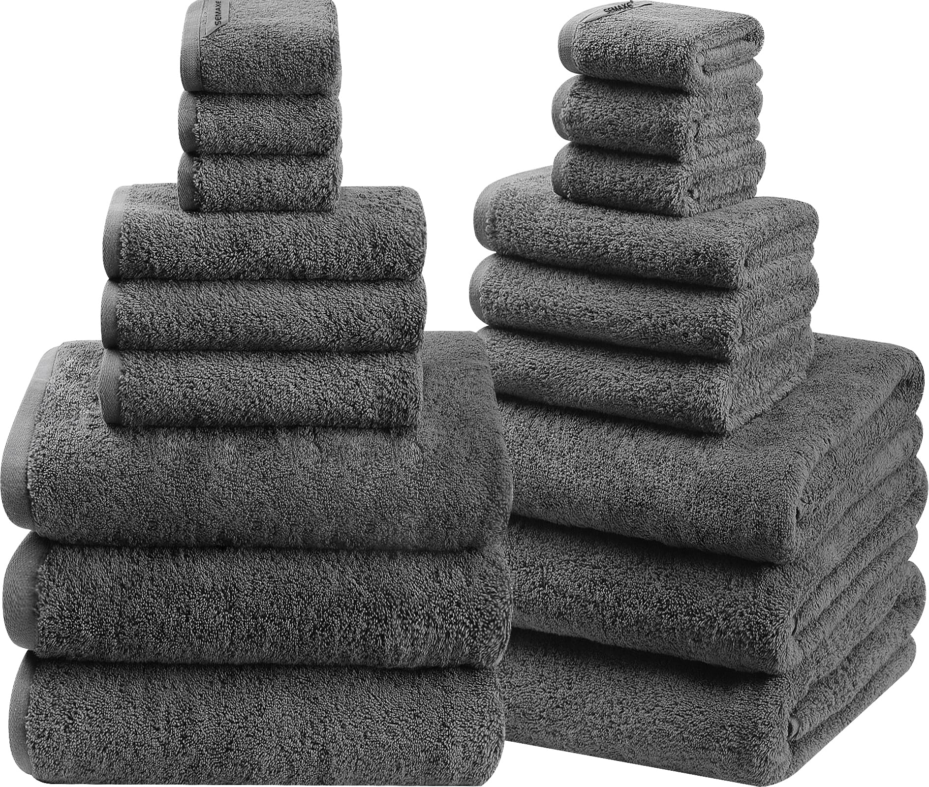 SEMAXE Bath Towel Set, 18 Piece Towel Set for Bathroom, Large Value Pack, Quick Dry Cotton Towels with Hanging Loops, Easy Care, Grey