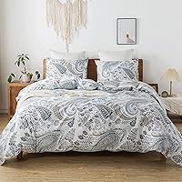 Vista 56 de HoneiLife Juego de funda de edredón floral 100% algodón, 3 piezas, suave, ropa de cama botánica con cierre de cremallera y lazos en las esquinas