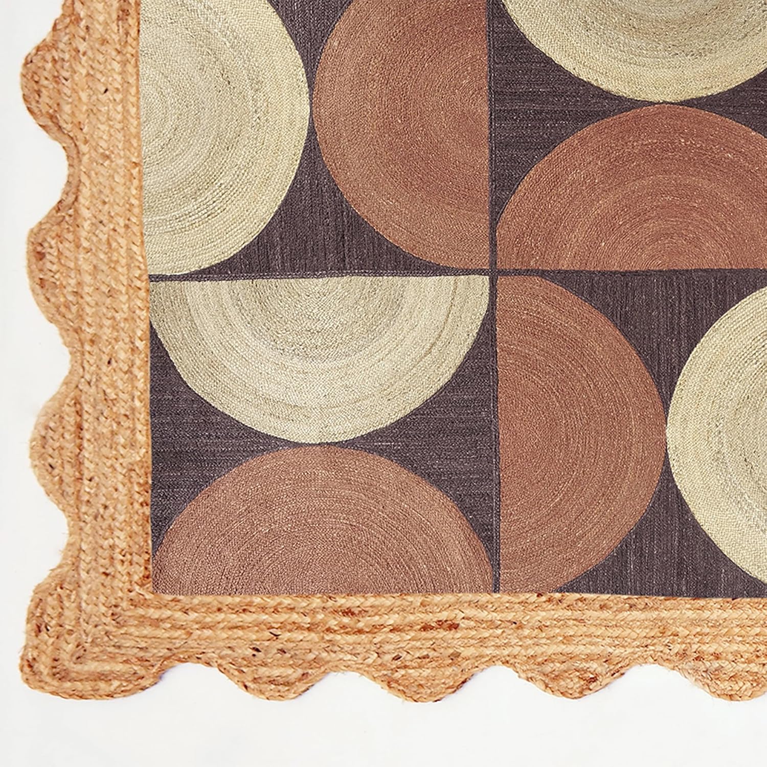 Jute Wave Scalloped Rug 10x18 Ft Hand Braided Natural Fiber Rugs Brown Kilim Jute Rug Ideal for High Traffic Area Living Room Farmhouse Large Space & Home Décor