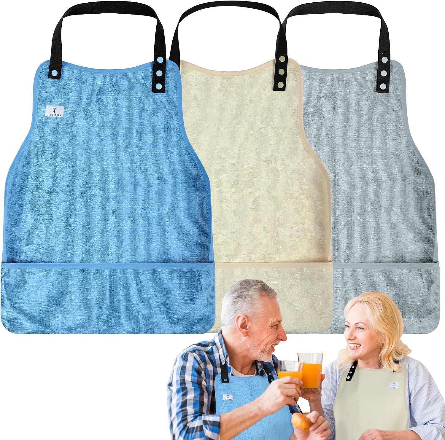 3Pack Adult Bibs with Crumb Catcher for Men,Eating Cloth for Adults,Clothing Protectors